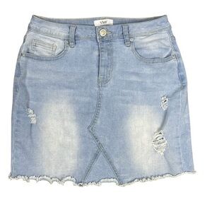 YMI Light Wash Distressed Denim Skirt‎ Size 3 Women's
